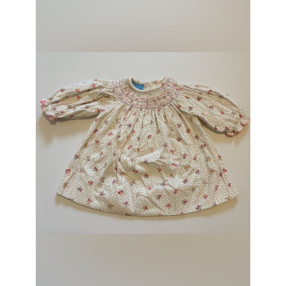 Anavini Hand Smocked Long Sleeve Corduroy Bird Baby Dress 6 months
